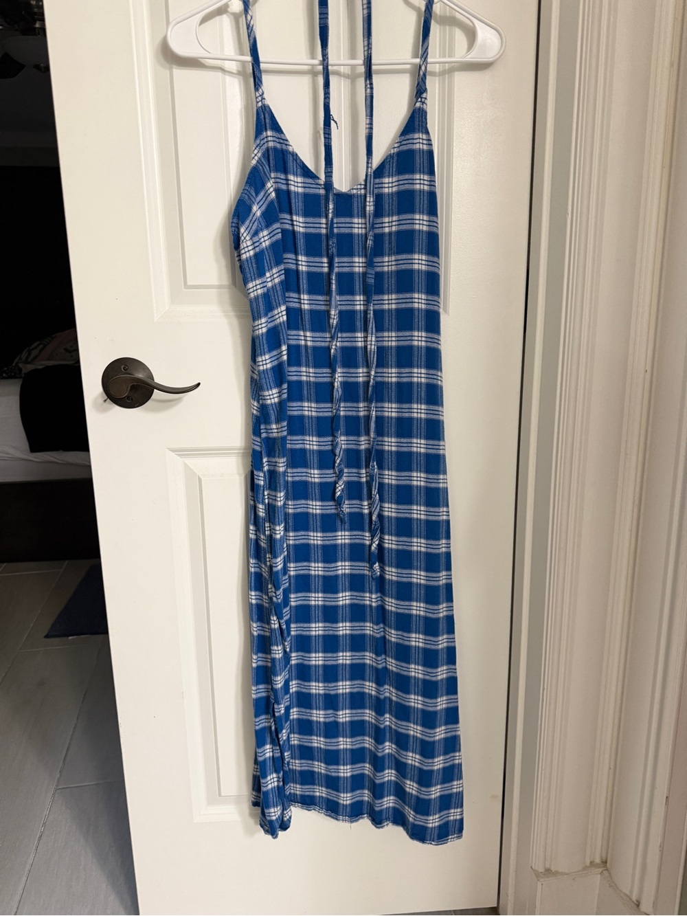 Blue and White Plaid Midi Dress